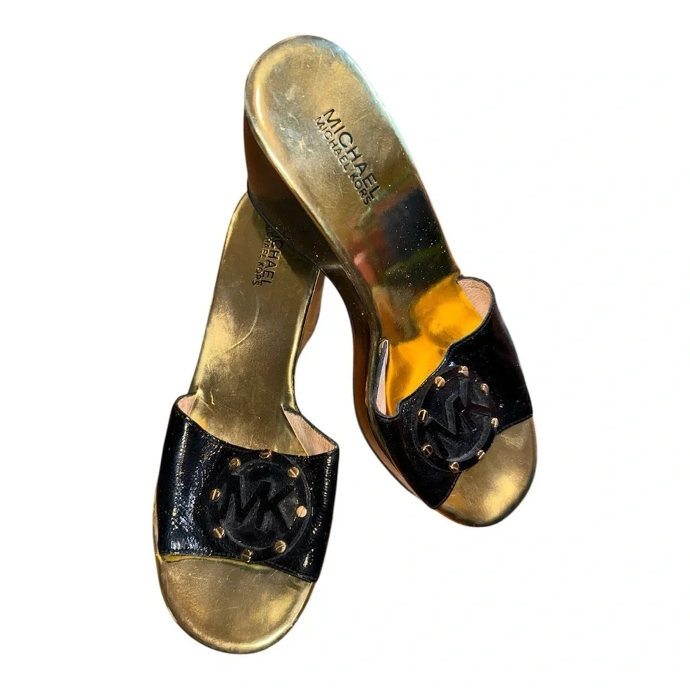 Michael Kors Black and Gold Slide Sandals